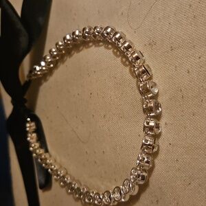 Necklace Choker Silvertone With gems Tie Closure Excellent Like New